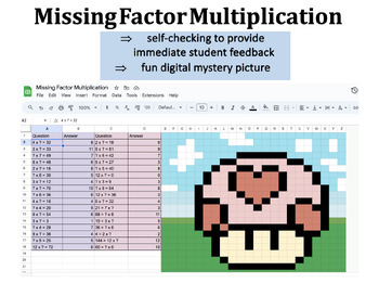 Preview of Missing Factor Multiplication Valentine's Day Minecraft Heart Mushroom Pixel Art