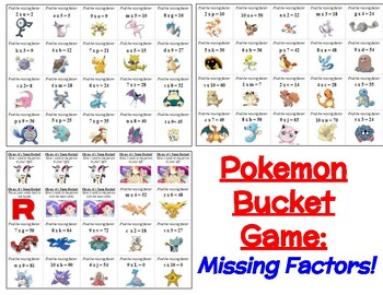 Preview of Missing Factor - Pokémon Bucket Game - Multiplication Practice Within 100