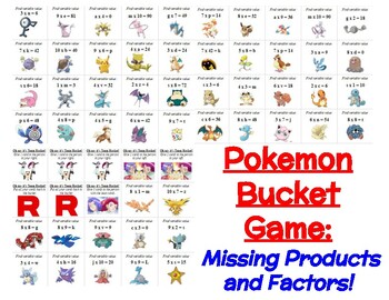 Preview of Missing Factor or Product - Pokémon Bucket Game - Multiplication Within 100