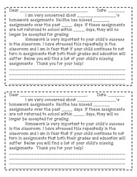 missing homework letter to parents