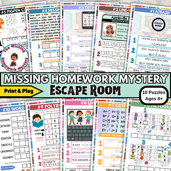 Preview of Missing Homework Mystery Escape Room, Fun Family Game Night Activity