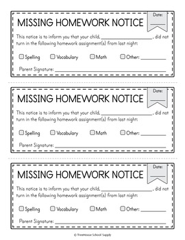 letter for missing homework