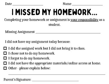 missing homework slip pdf