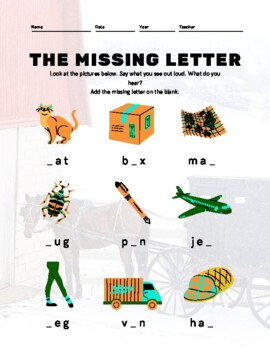 Preview of Missing Letter, CVC Words, Short Vowels, Phonics - Amish Winter Theme