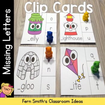 Preview of Missing Letter Clip Cards Literacy Center