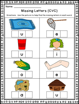 Missing Letters CVC Words by Caitlin Natale | Teachers Pay Teachers