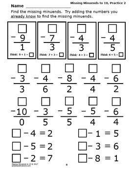 missing minuends to 10 subtraction subtraction game distance learning