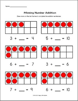 Missing Number Addition Worksheets (Red Counter Version) by Happy ...