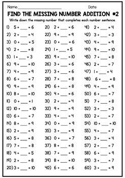 4 Free Worksheets - Missing Number Addition Up to 10 | TpT