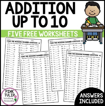 Preview of 4 Free Worksheets - Missing Number Addition Up to 10