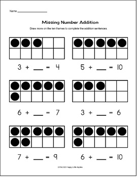 Missing Number Addition Worksheets (Black Counter Version) | TPT