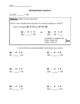 Preview of Missing Number Addition and Subtraction Equations Worksheets (with modeling!)