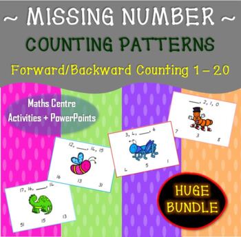 Preview of Missing Number Counting Patterns  FORWARD/BACKWARD COUNTING 1 - 20 *HUGE BUNDLE*