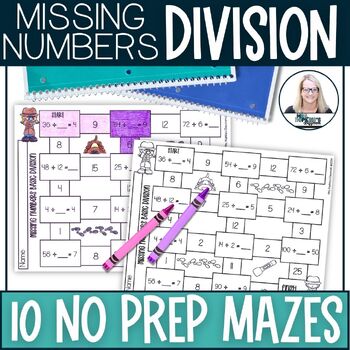 Preview of Find Missing Divisor and Dividend Numbers in Division Worksheet No Prep Mazes