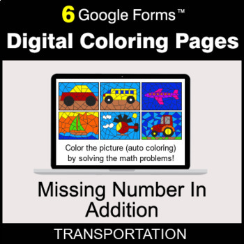 Preview of Missing Number In Addition - Digital Coloring Pages | Google Forms
