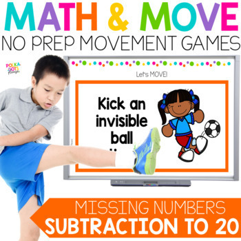 Preview of Missing Number Subtraction Game | Subtraction to 20 Worksheets | MATH AND MOVE