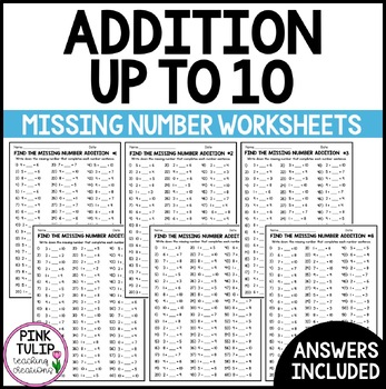 Preview of Missing Number Up to 10 Addition Worksheets - Mental Math or Early Finisher
