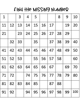 Missing Number Worksheet (hundreds chart) by Live Learn and Laugh