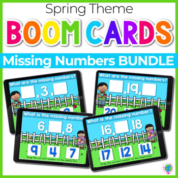 Preview of Missing Numbers 1-20 Bundle Spring Theme | Boom Cards™ Digital Task Cards