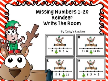 Preview of Missing Numbers 1-20 Write The Room Reindeer
