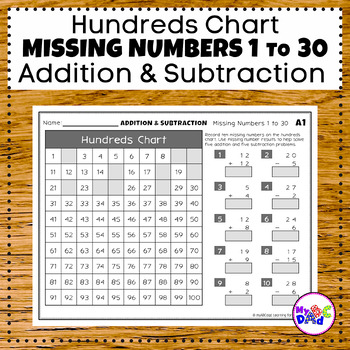Hundreds Chart Missing Numbers 1 to 30 Worksheets