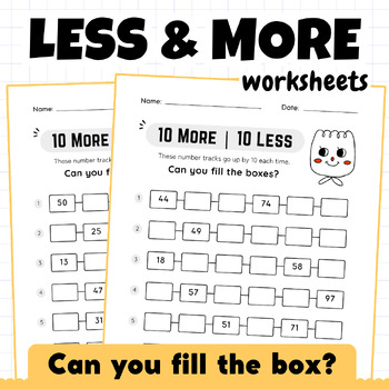 Preview of Missing Numbers: 10 Less & More, Adding or Subtracting 10 Practice Worksheets