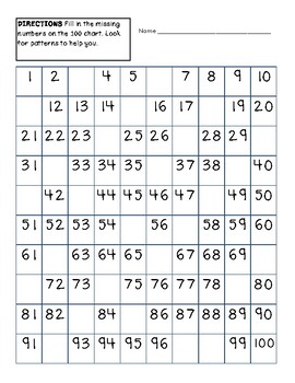 Missing Numbers 100 Chart by Jamie's JEMS | Teachers Pay Teachers