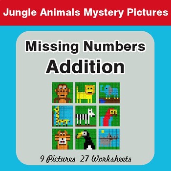 Missing Numbers Addition - Color-By-Number Math Mystery Pictures