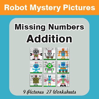 Missing Numbers Addition - Color-By-Number Math Mystery Pictures