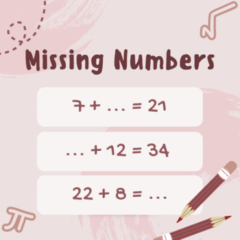 Preview of Missing Numbers - Addition (SK - 1st) - 1 Page