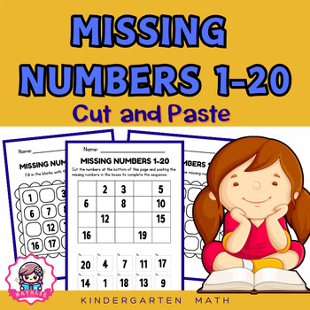 Preview of Missing Numbers 1-20 | Cut and Paste Numbers 1-20 Worksheet | Kindergarten Math