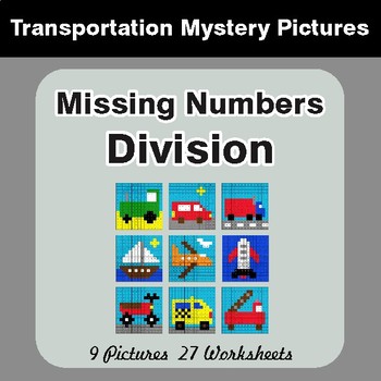Missing Numbers Division - Color-By-Number Math Mystery Pictures