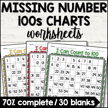 Preview of Missing Numbers Hundreds Charts Worksheets - 70% Complete/30 Blanks
