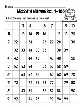 Missing Numbers / Missing Numbers to 100 / Fill in the missing number ...