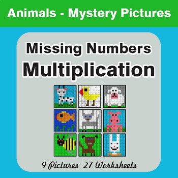 Missing Numbers Multiplication - Color-By-Number Math Mystery Pictures
