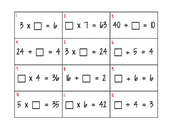 missing numbers multiplication and division activities by