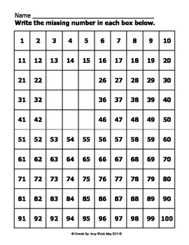 Missing Numbers - Number Lines and Hundreds Charts - Counting and ...