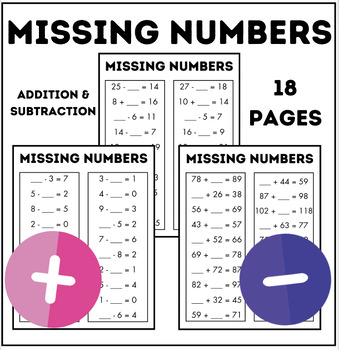 Preview of Missing Numbers | Single and Double Digit Numbers | Addition & Subraction