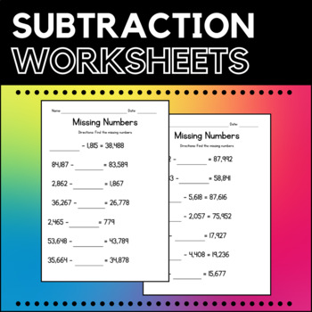 Preview of Missing Numbers - Subtraction Worksheets - Math Practice - No Prep - Mental Math