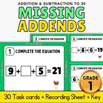 Preview of Missing Numbers Task Cards {Missing Addends Fact within 30}