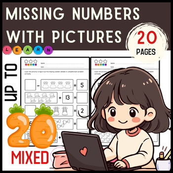 Preview of Missing Numbers up to 20 with Pictures (mixed addition and subtraction problems)