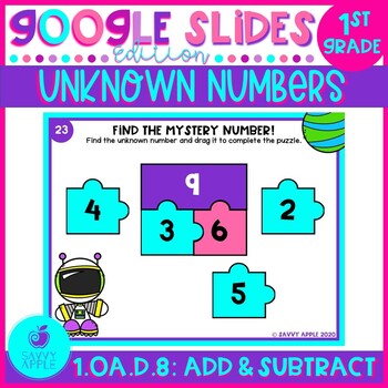 Preview of Missing Numbers in Equations Google Slides 1st Grade Math Distance Learning