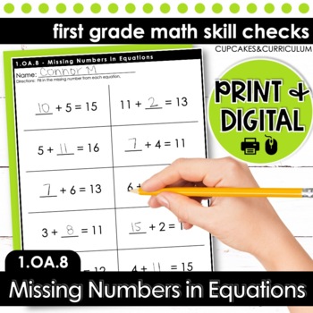 Missing Numbers in Equations Worksheets First Grade Math 1.OA.8 | TPT