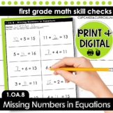 Missing Numbers in Equations Worksheets First Grade Math 1.OA.8