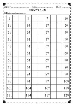 Missing Numbers to 120 Chart by SkillMasters | TPT