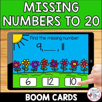 Preview of Spring Flowers Missing Numbers to 20 Boom Cards | Counting On Math Activity