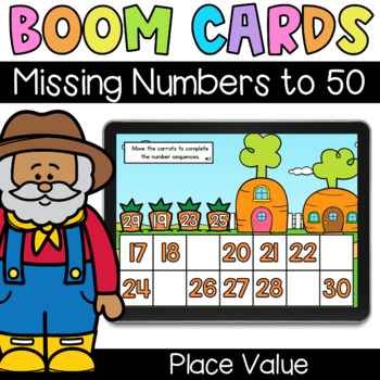 Preview of Missing Numbers to 50 - Digital Task Cards - Boom Cards