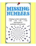 Missing Numbers worksheets 1-100