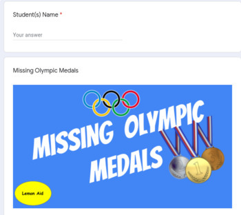 Preview of Missing Olympic Medals (Breakout) Google Form