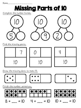 missing parts of 10 worksheet by first grade funzies tpt